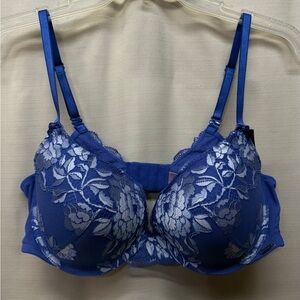 Adore Me Blue White/gray Floral Lace Padded Underwired Adj. Straps Bra Sz 38D